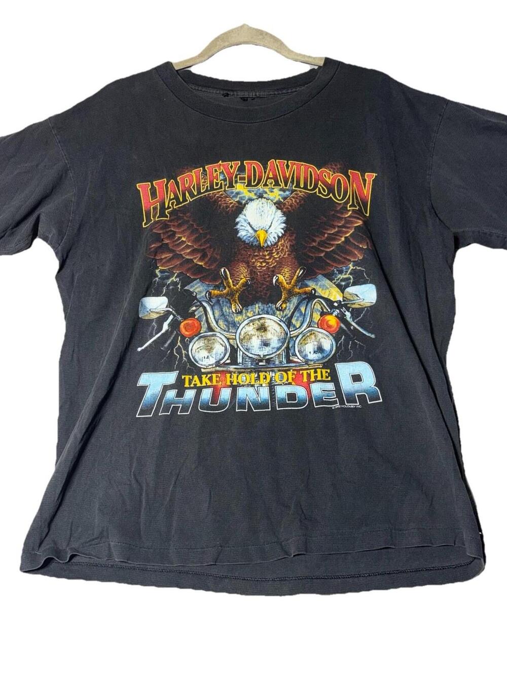 Vintage Harley Davidson Holoubek T-Shirt 1992 Lighting Big Eagle Thunder Large